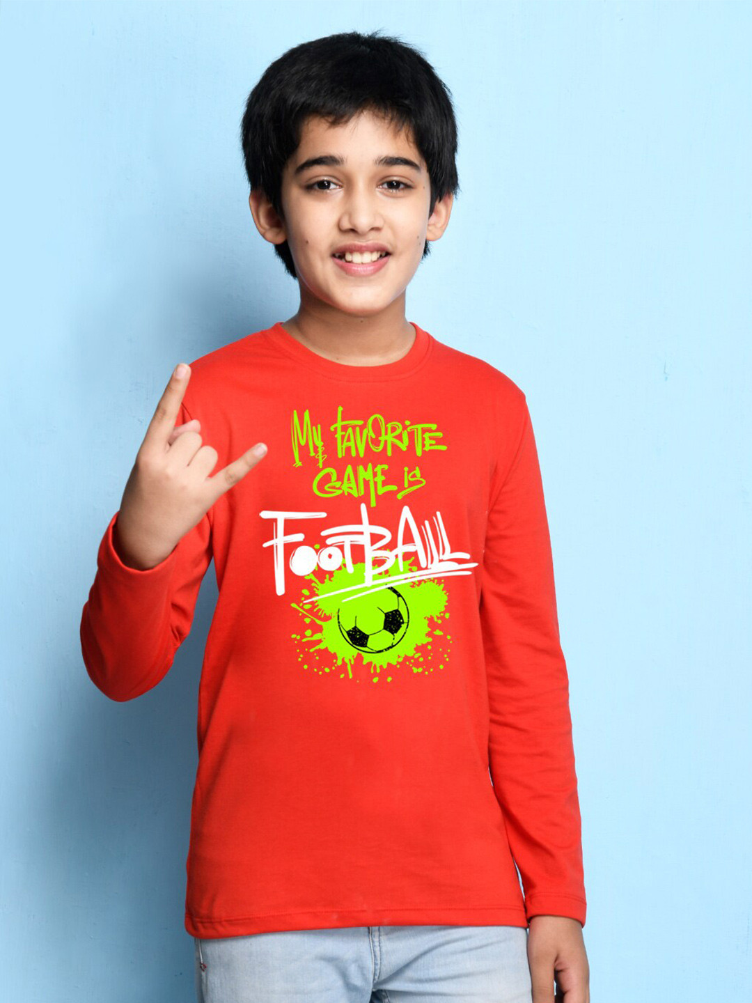 NUSYL Boys Red & Green Printed Cotton T-shirt