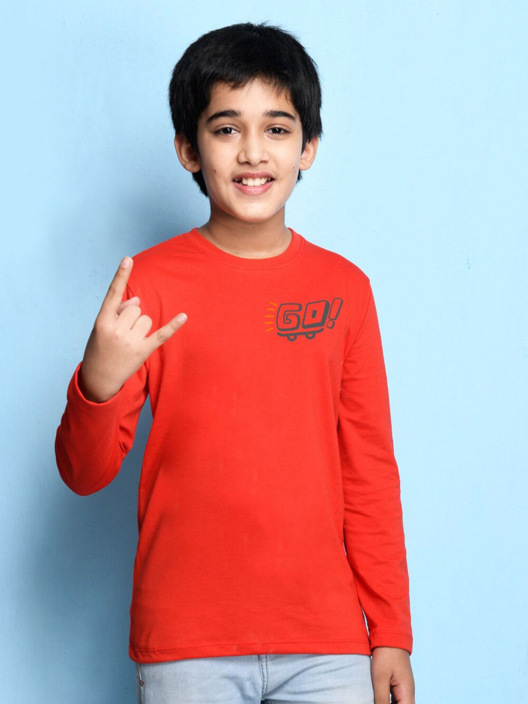 NUSYL Boys Red Typography Printed T-shirt