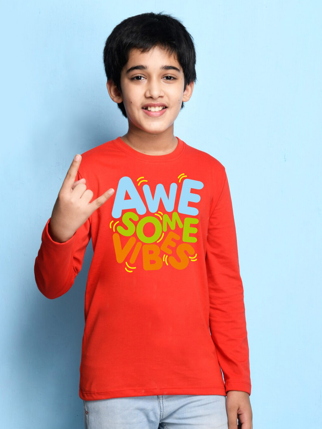 NUSYL Boys Red Typography Printed Cotton T-shirt