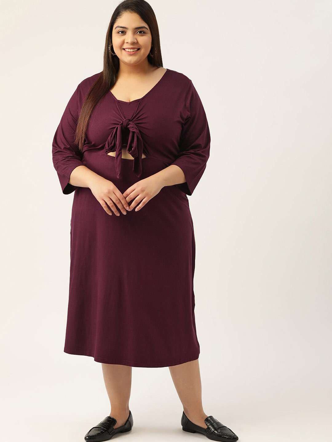 theRebelinme Plus Size Purple A-Line Midi Dress