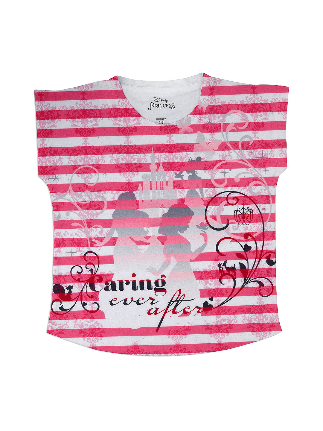 Disney by Wear Your Mind Girls Pink & White Striped & Disney Princess Printed Top