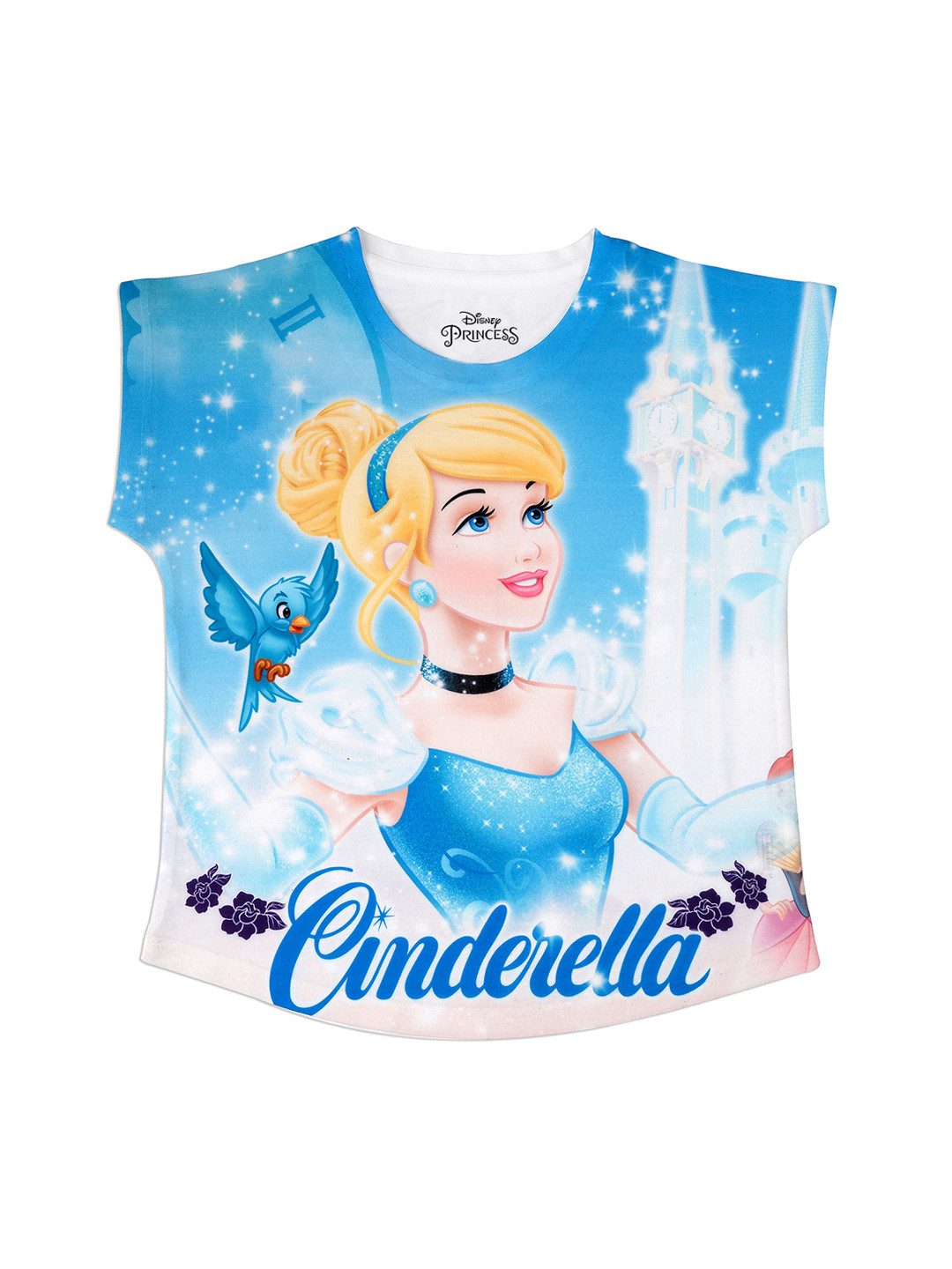 Disney by Wear Your Mind Girls Blue & White Disney Princess Printed Top