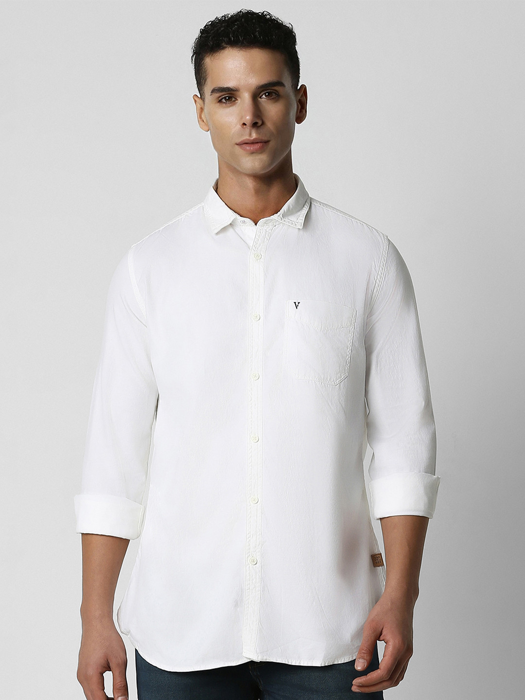 VAN HEUSEN DENIM LABS Men White Slim Fit Casual Shirt