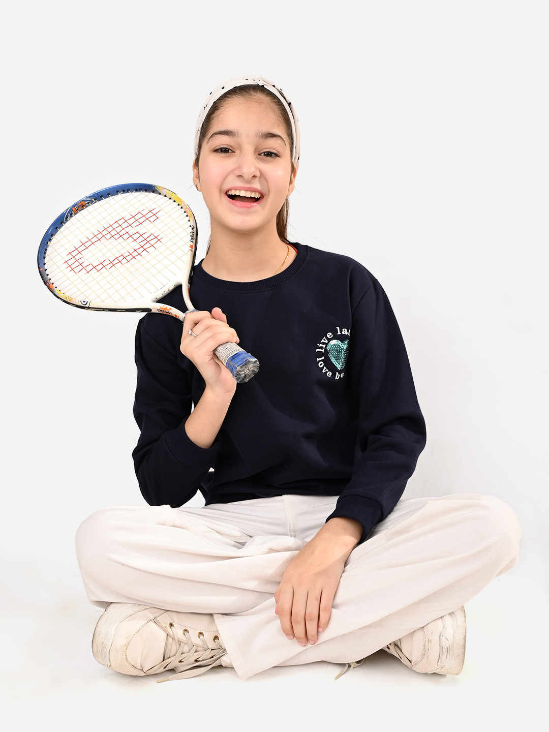 LilPicks Girls Navy Blue Heart Patch Designed Sweatshirt