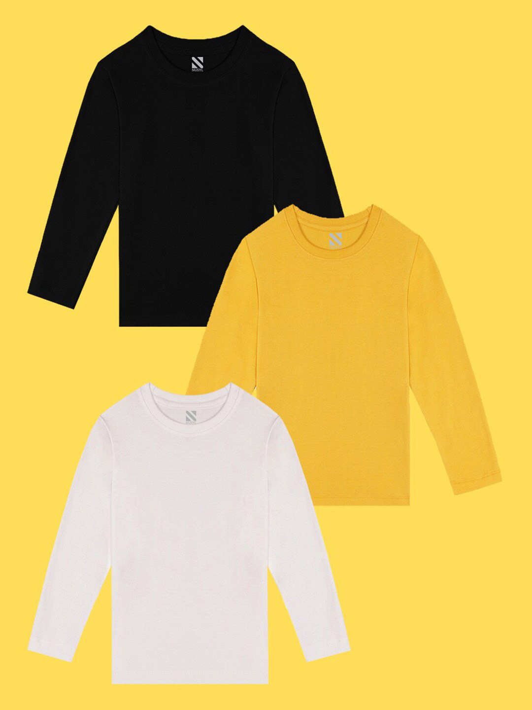 NUSYL Boys Pack Of 3 White & Black Solid T-shirt