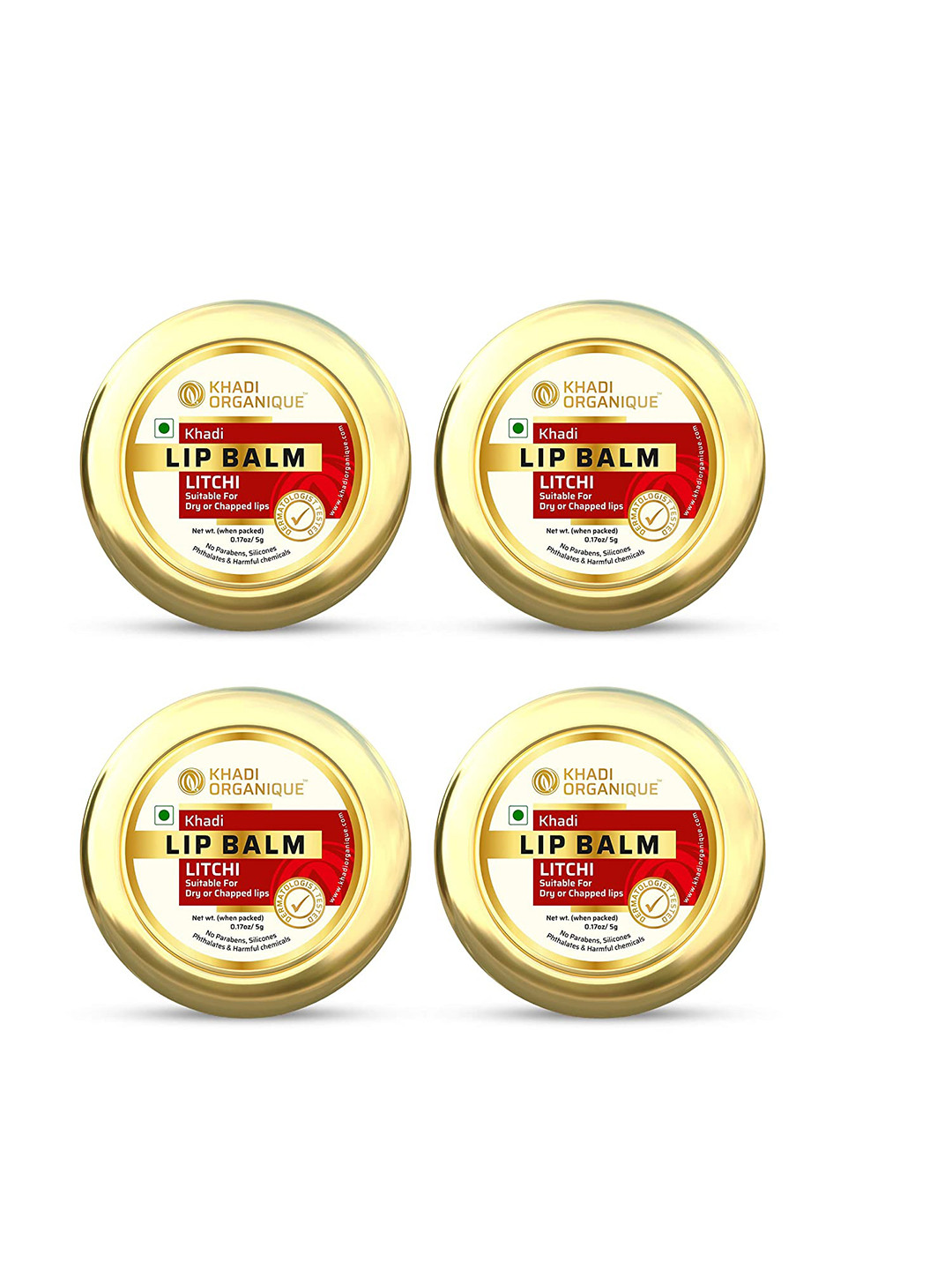 Khadi Organique Set Of 4 Litchi Lip Balm with Aloe Vera & Shea Butter - 5g Each
