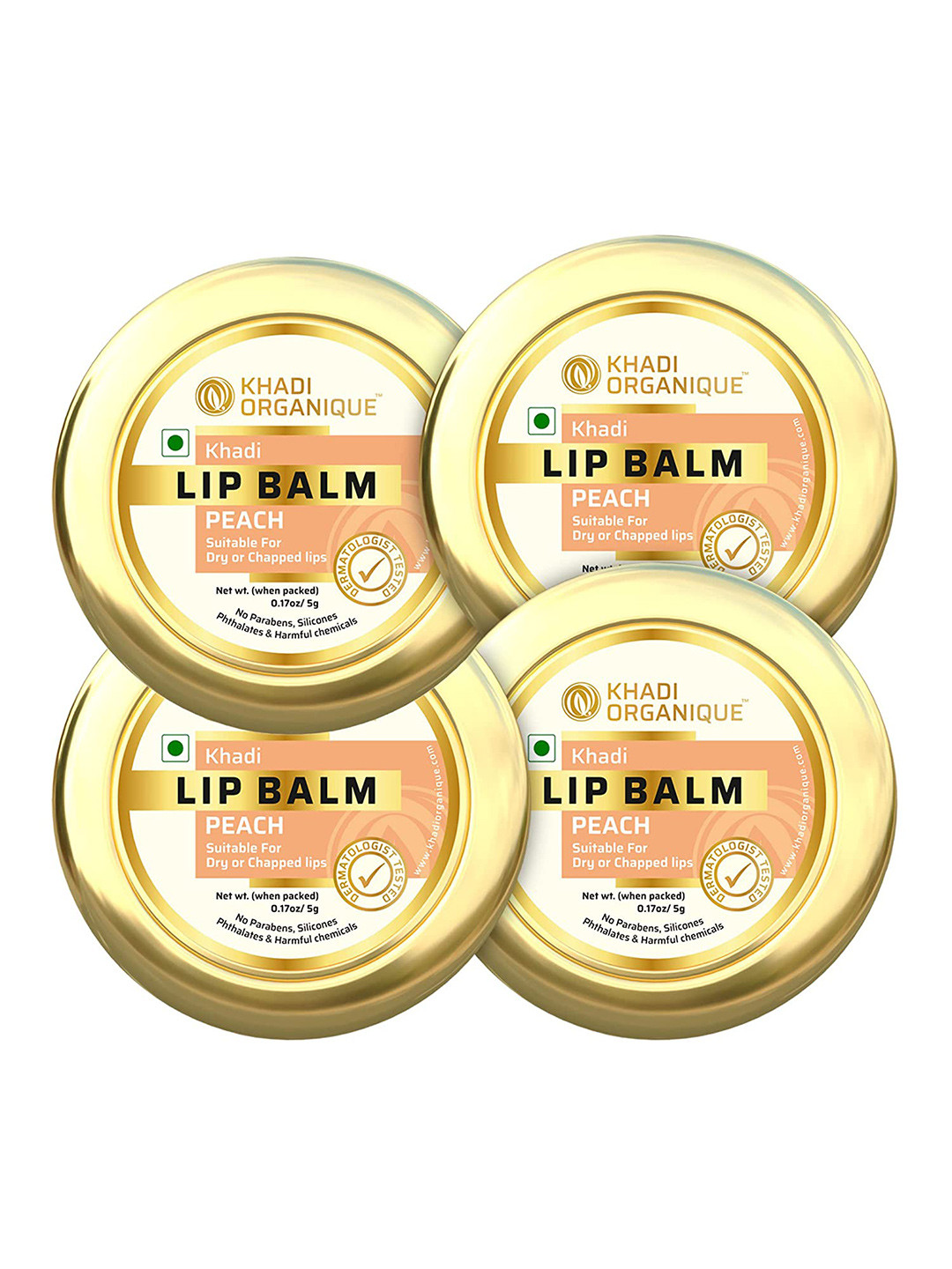Khadi Organique Set Of 4 Peach Lip Balm with Aloe Vera & Shea Butter - 5g Each