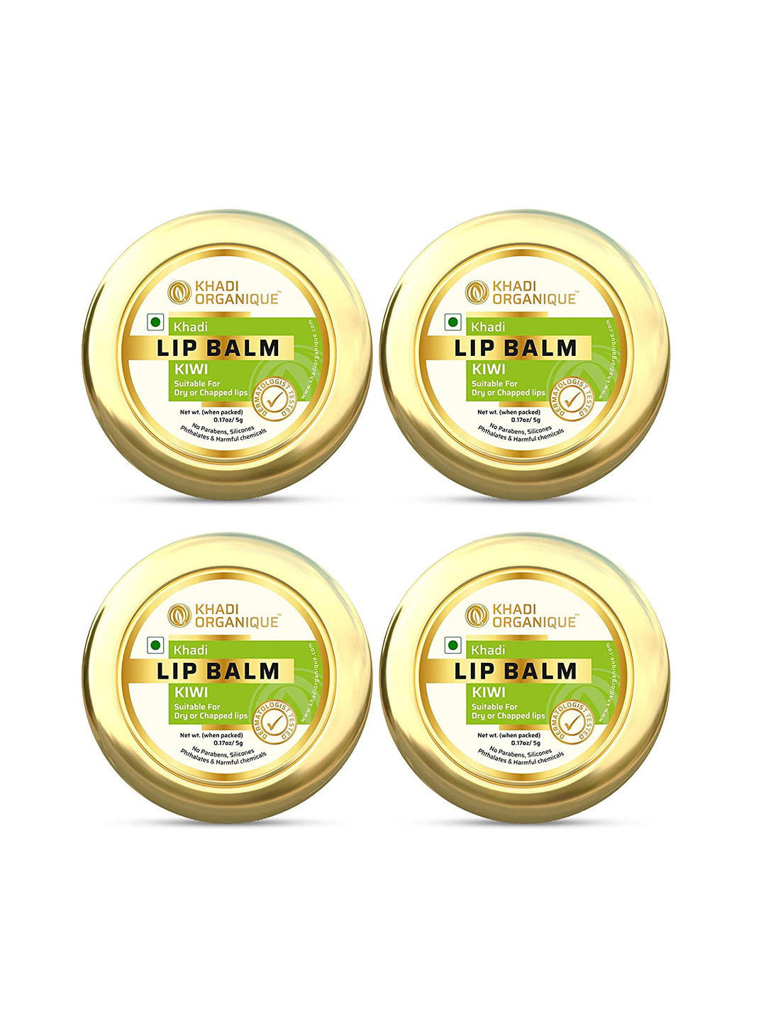 Khadi Organique Set Of 4 Kiwi Lip Balm with Aloe Vera & Shea Butter - 5g Each