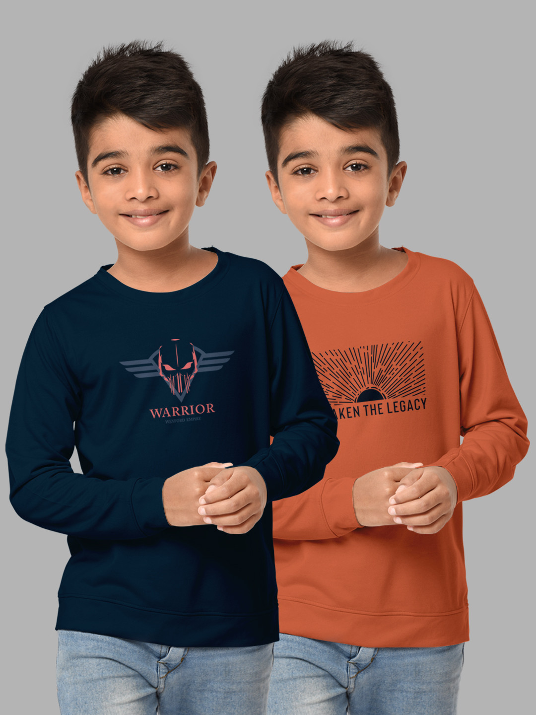 HELLCAT Boys Orange & Navy Blue Pack Of 2 Printed T-shirt