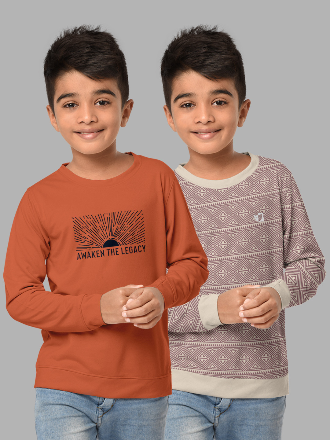 HELLCAT Boys Orange & Beige Pack Of 2 Printed T-shirt
