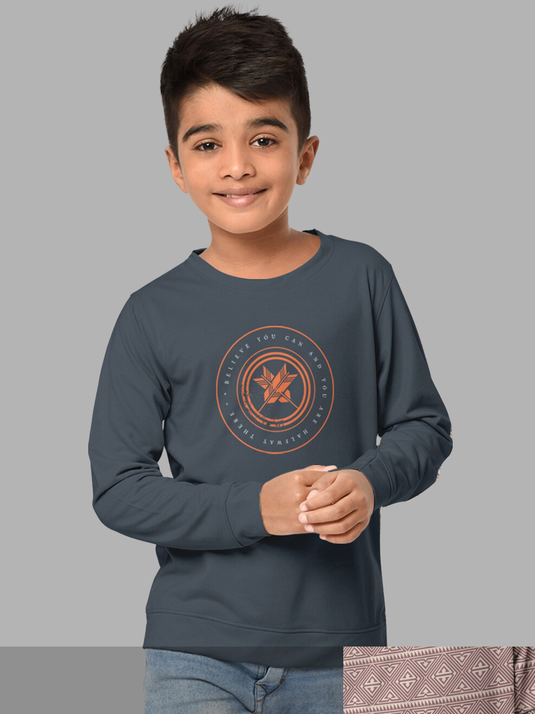 HELLCAT Boys Pack Of 2 Grey & Beige Printed Full Sleeve T-shirt