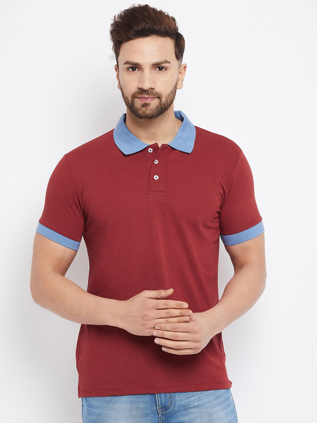 THE MILLION CLUB Men Rust & Blue Polo Collar T-shirt