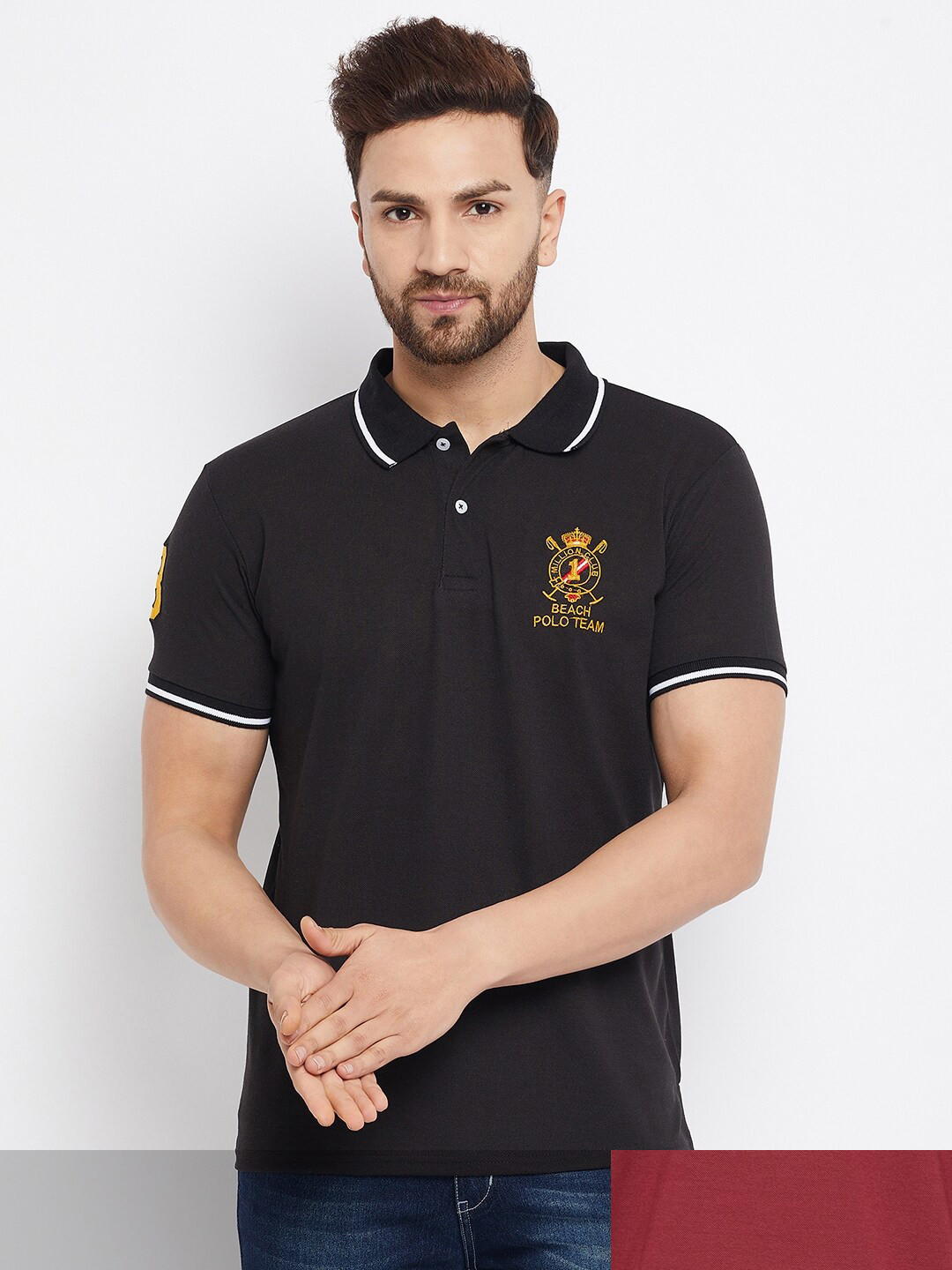 THE MILLION CLUB Men Black & Rust Pack Of 2 Polo Collar T-shirt