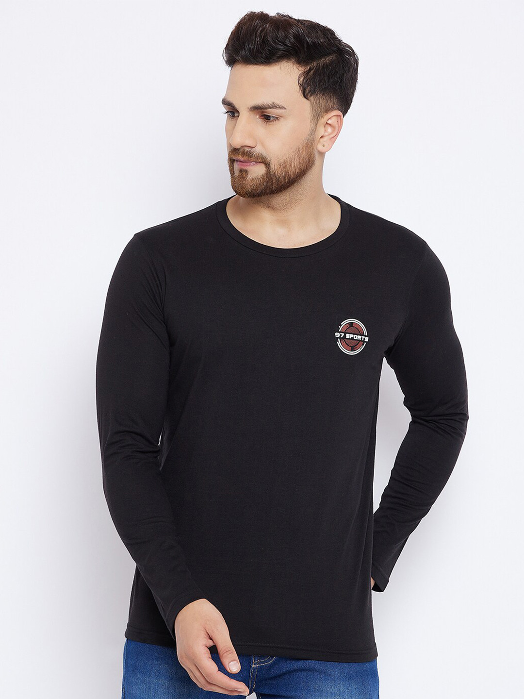 THE MILLION CLUB Men Black Solid Raw Edge T-shirt