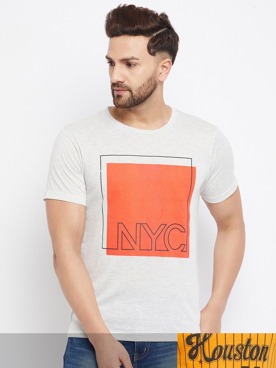 THE MILLION CLUB Men pack of 2 Yellow & Off White Printed T-shirt