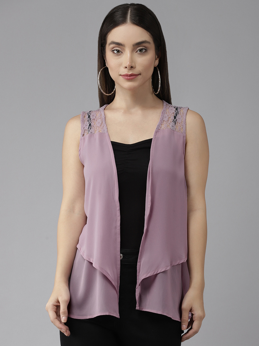 Aarika Women Purple Lace Insert Detail Shrug