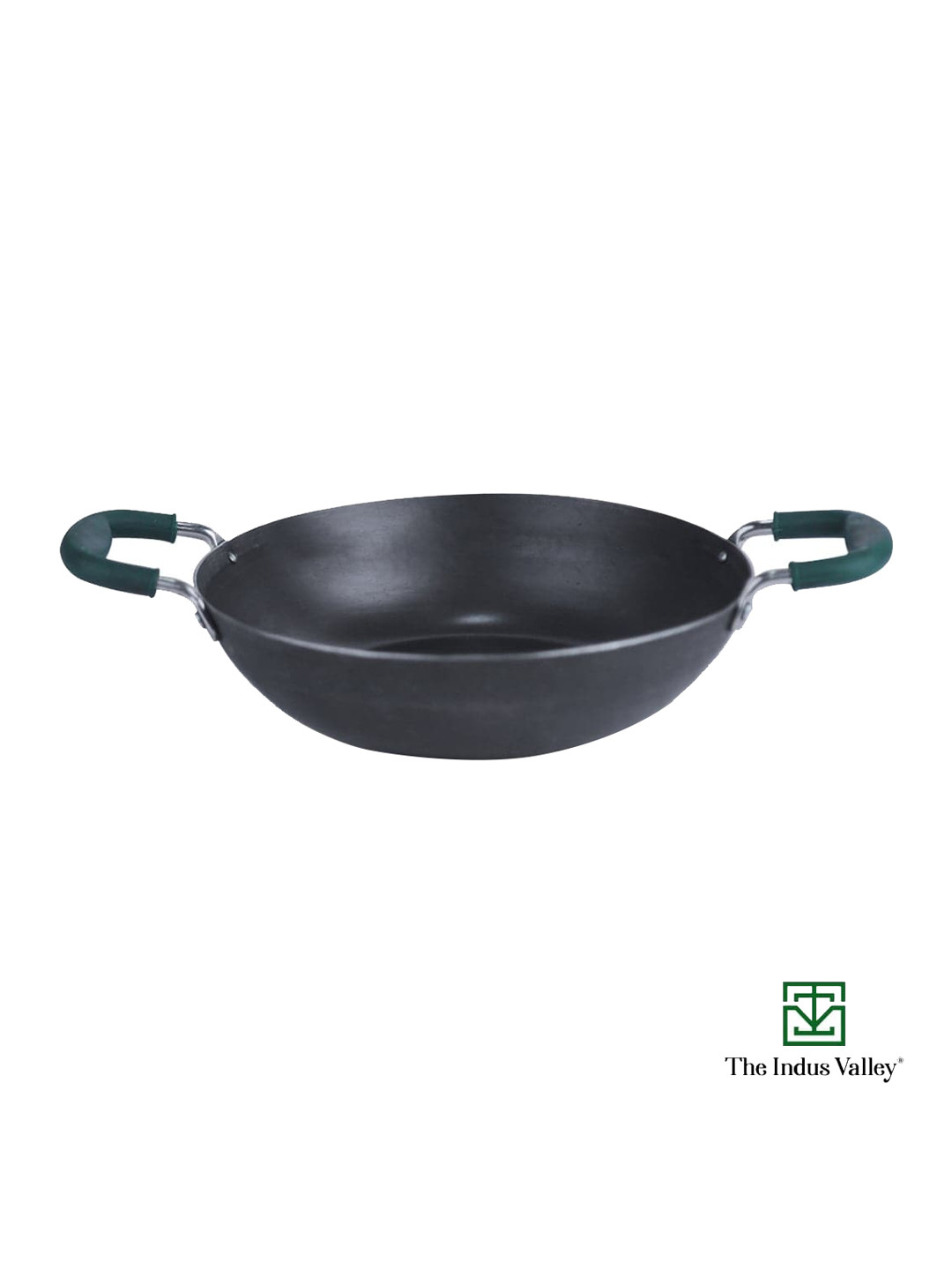 The Indus Valley Black Solid Iron Kadai With Silicon Grip 2 L