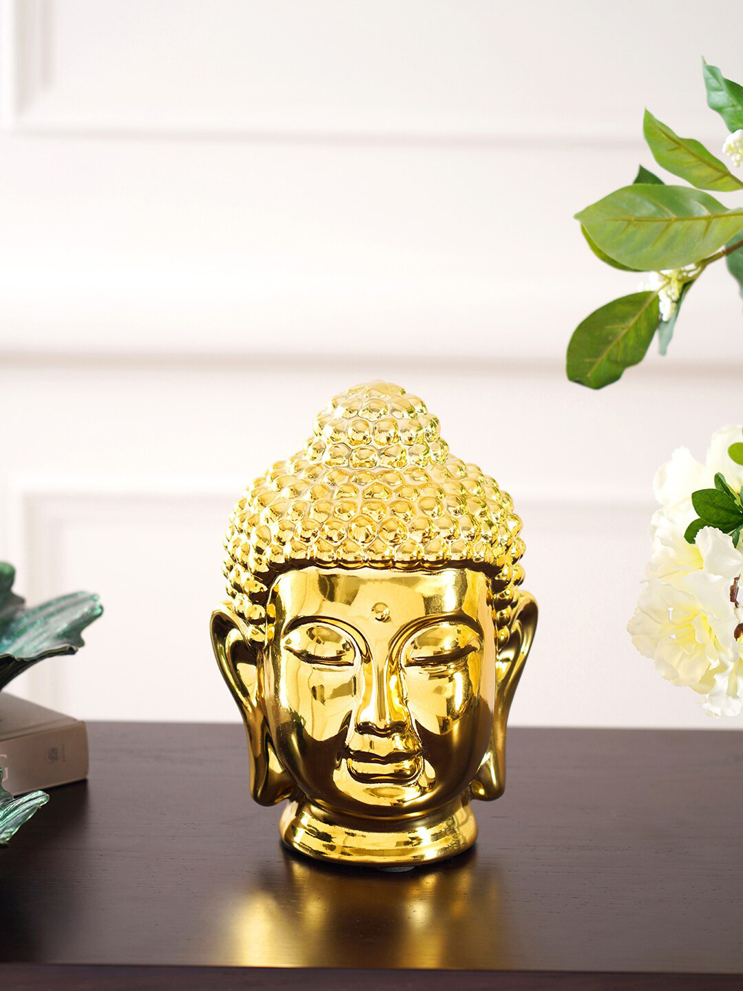Pure Home and Living Buddha Head Gold Ceramic Natural Living Room Large Showpiece - 10 Inches