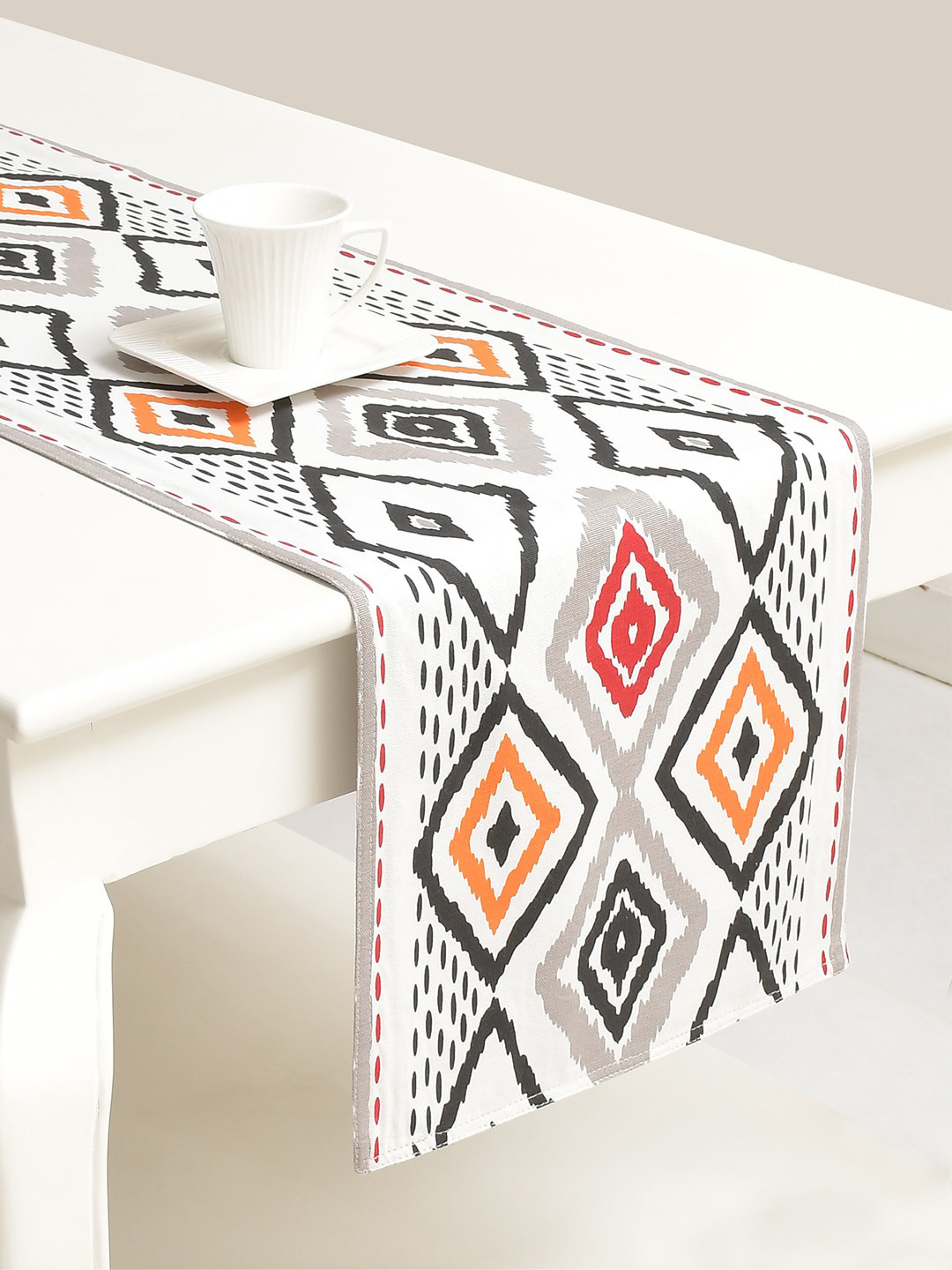BLANC9 White Printed Pure Cotton Table Runner