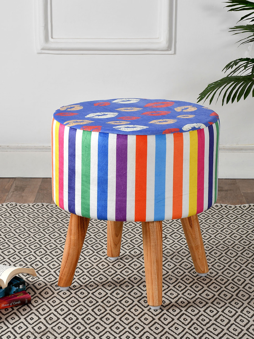 RIANCE CREATIONS Blue & White Digital Printed Wooden Ottomans