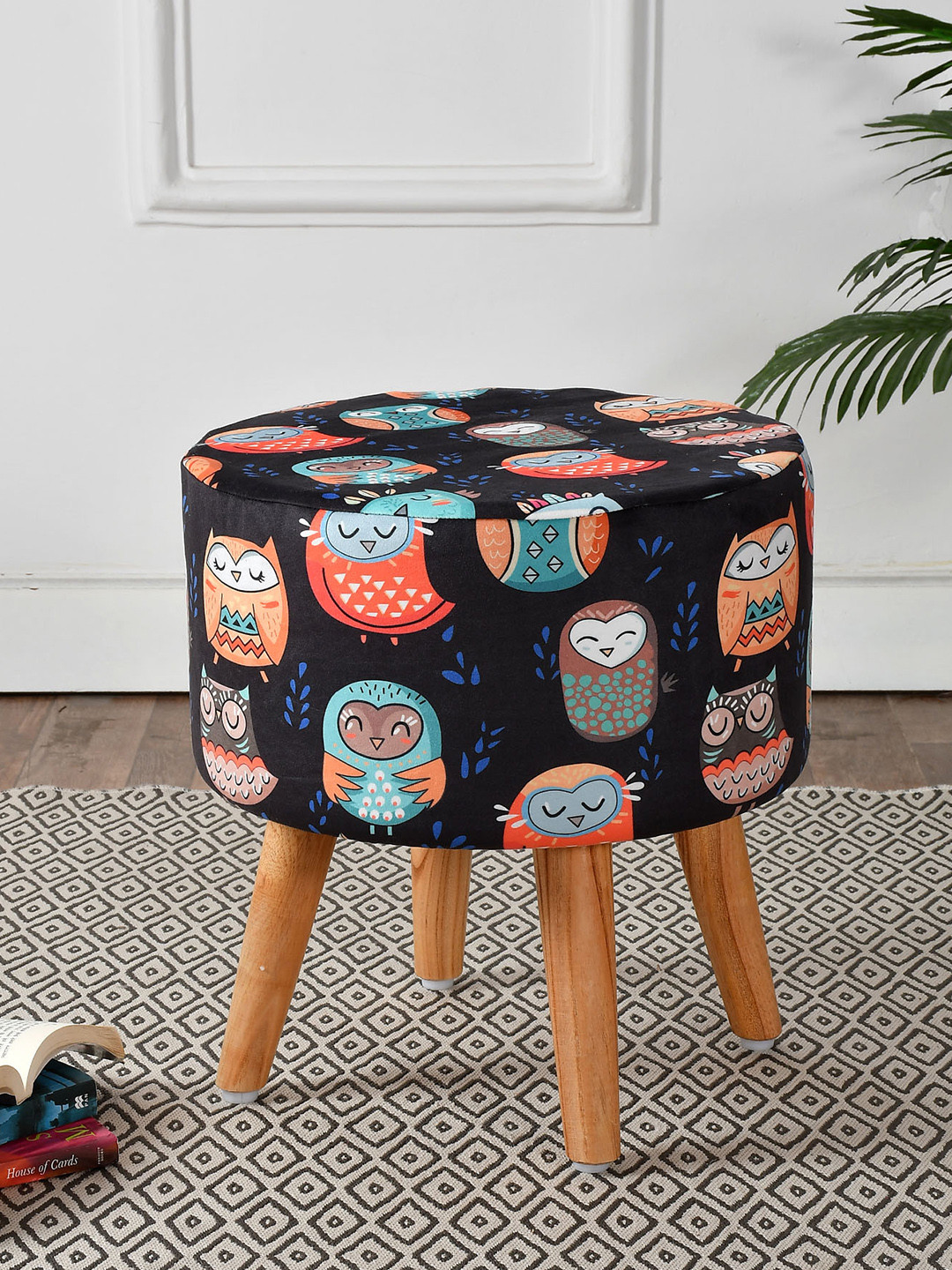 RIANCE CREATIONS Black & Blue Digital Printed Wooden Ottomans