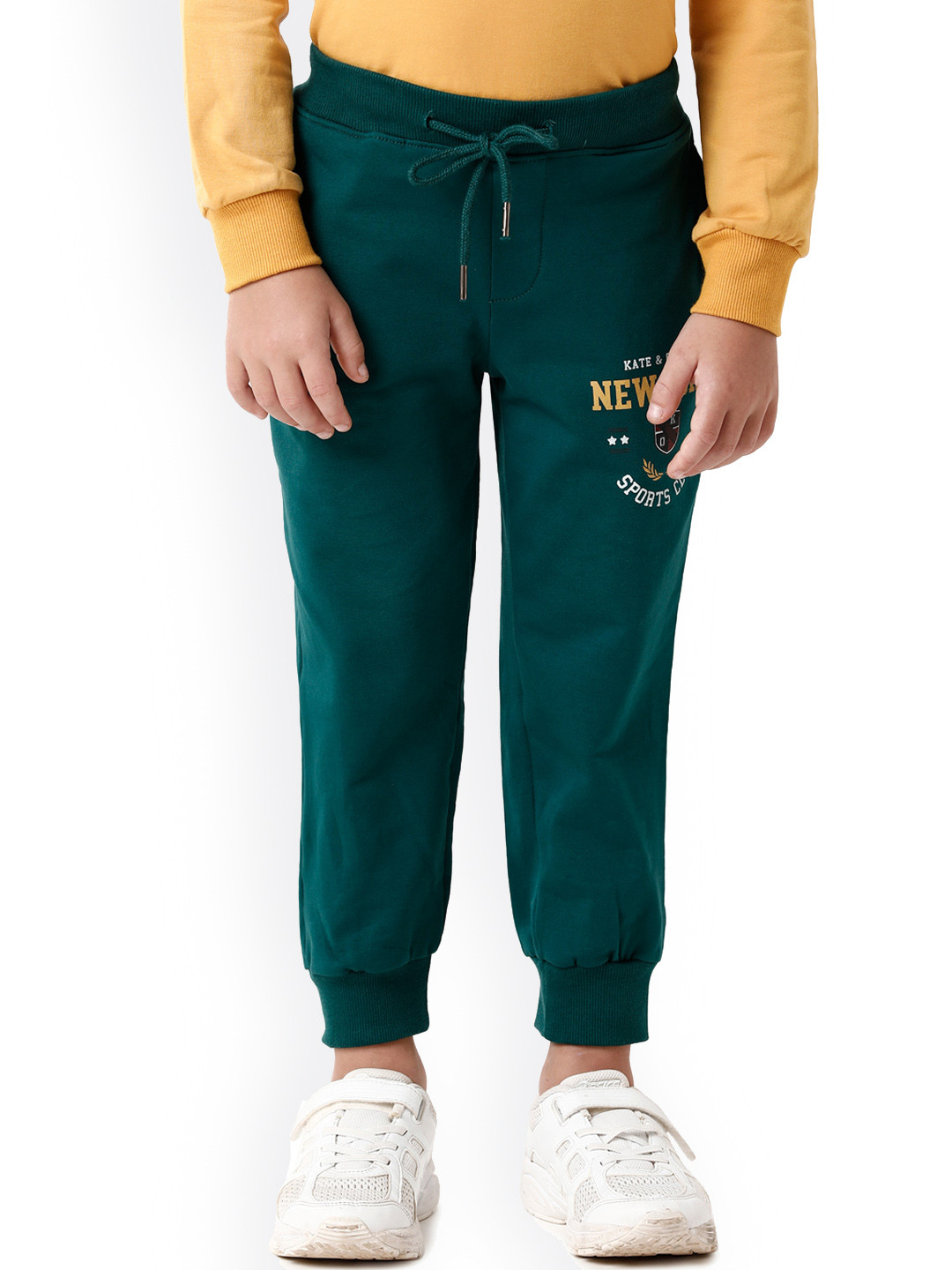 KATE & OSCAR Boys Teal Brand Logo Pure Cotton Regular Fit Track Pants