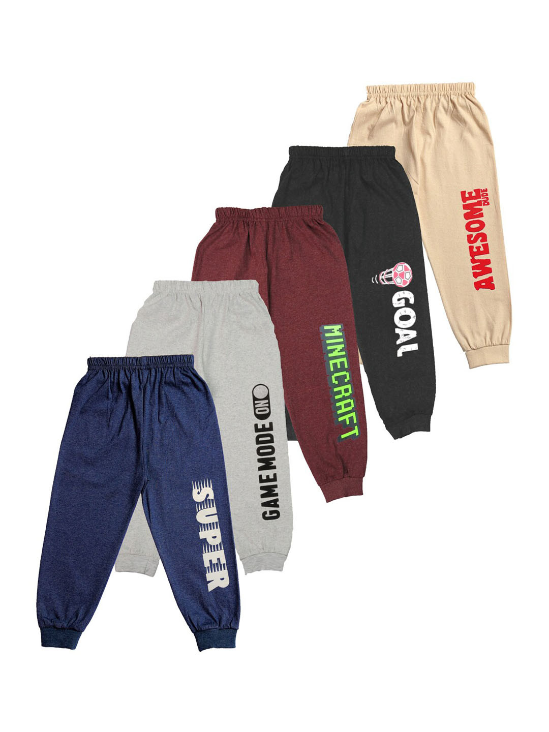 CATCUB Kids Pack of 5 Multicoloured Printed Cotton Track Pants