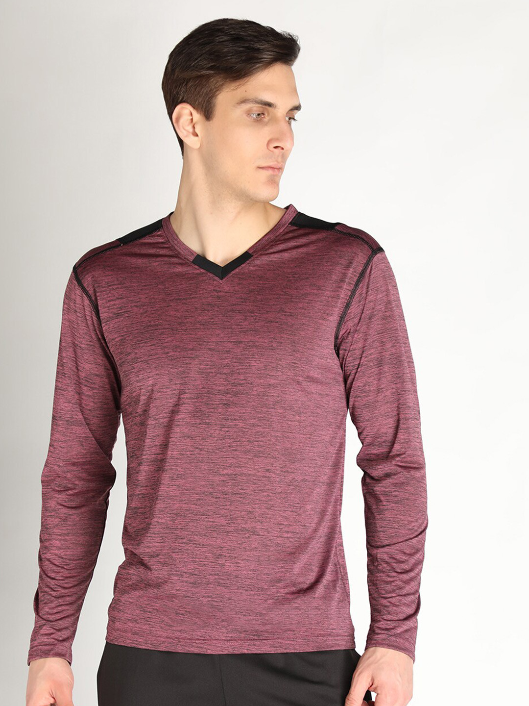CHKOKKO Men Magenta V-Neck T-shirt
