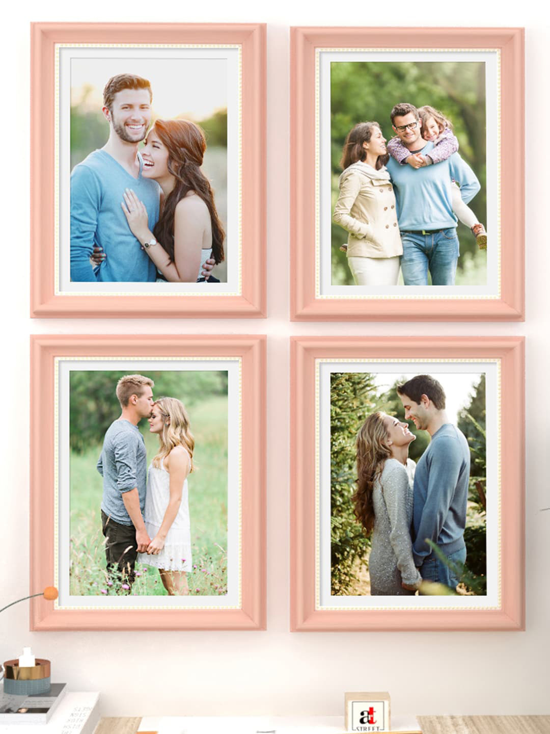 Art Street Set Of 4 Pink Solid Wooden Photo Frames