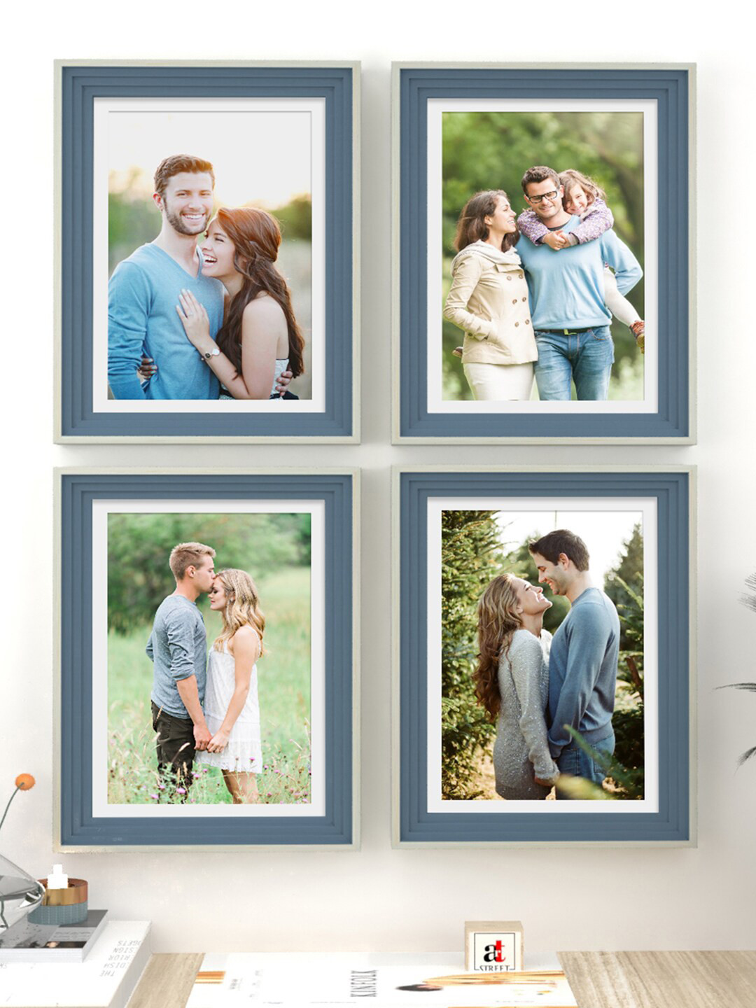 Art Street Set Of 4 Blue Solid Photo Frames