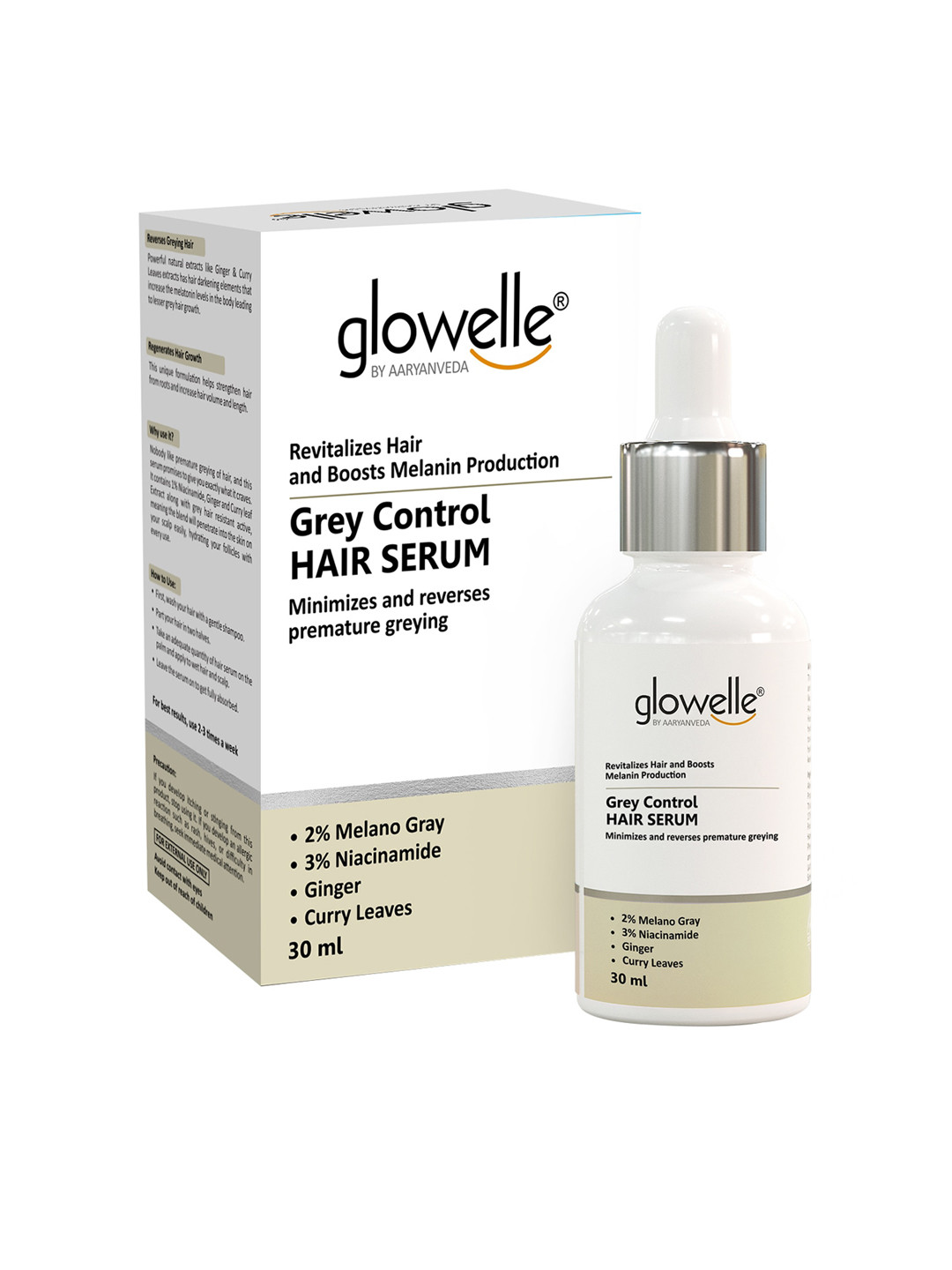 Aryanveda Glowelle Grey Coverage Hair Serum to Revitalize Hair with Ginger - 30 ml