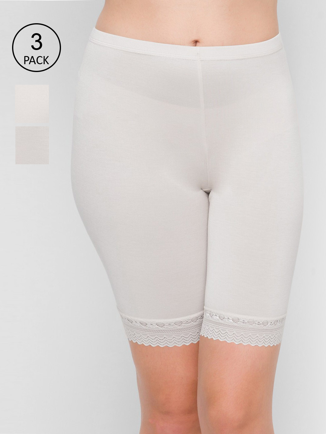 FashionRack Women Pack of 3 White Solid Cycling Shorts