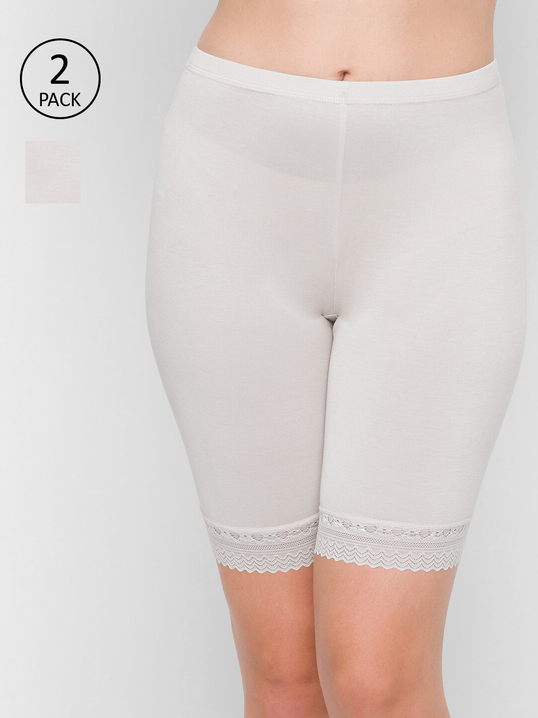 FashionRack Women Pack Of 2 White Solid Boy-Short Seamless Briefs