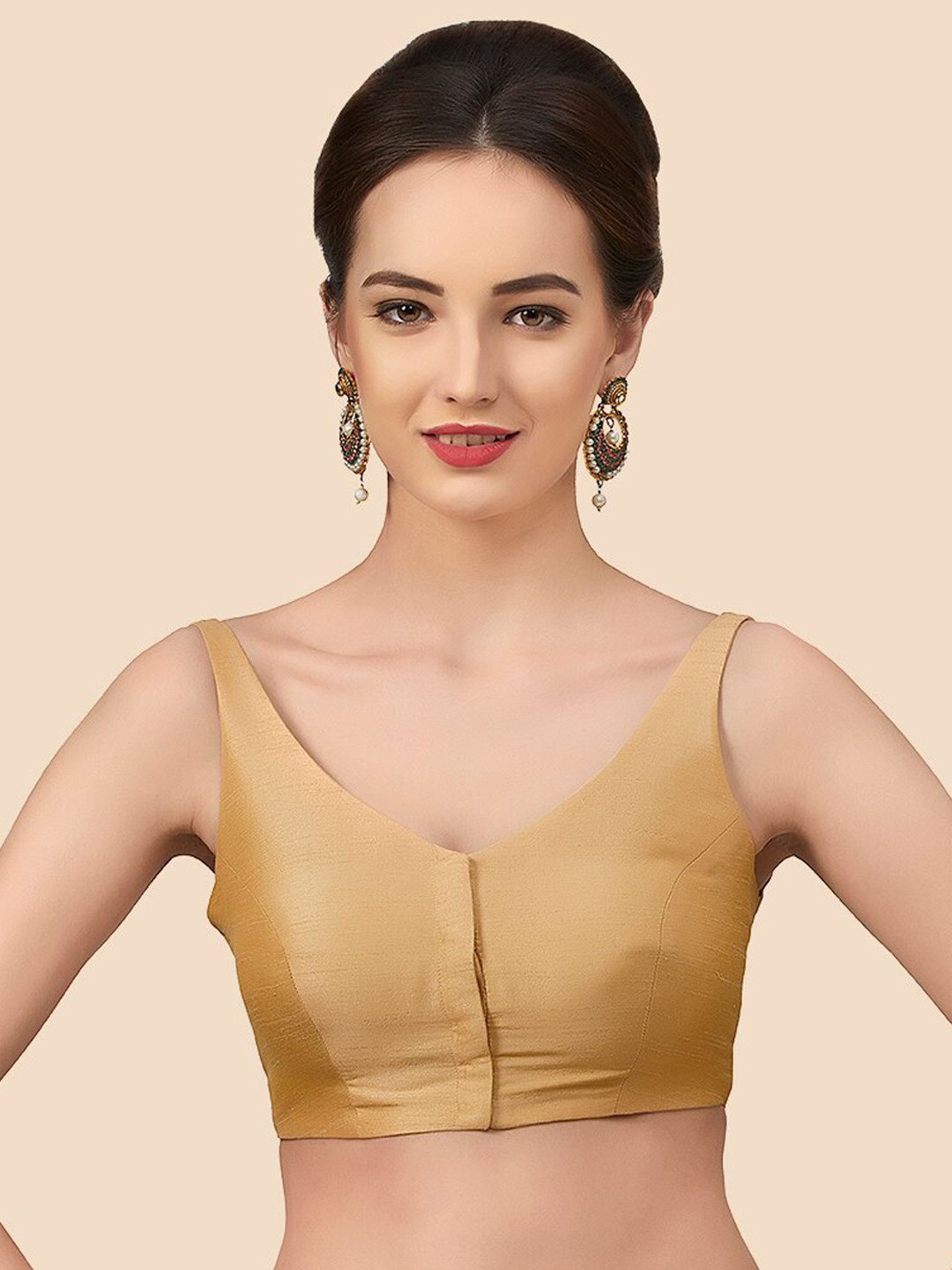 Neckbook Gold Solid Padded Raw-Silk Saree Blouse