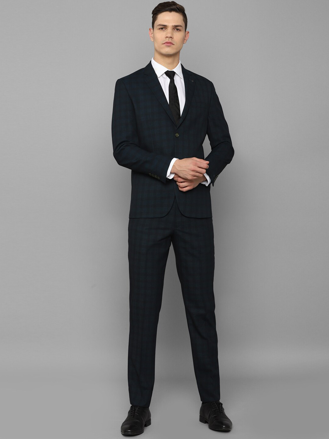 Louis Philippe Men Green Checked Single-Breasted Slim-Fit 2-Piece Formal Suit