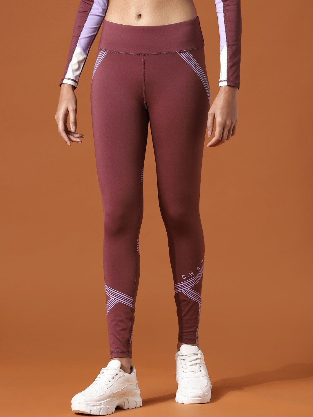 Only Play Women Maroon Red Printed Onpehy Hw Train Tights