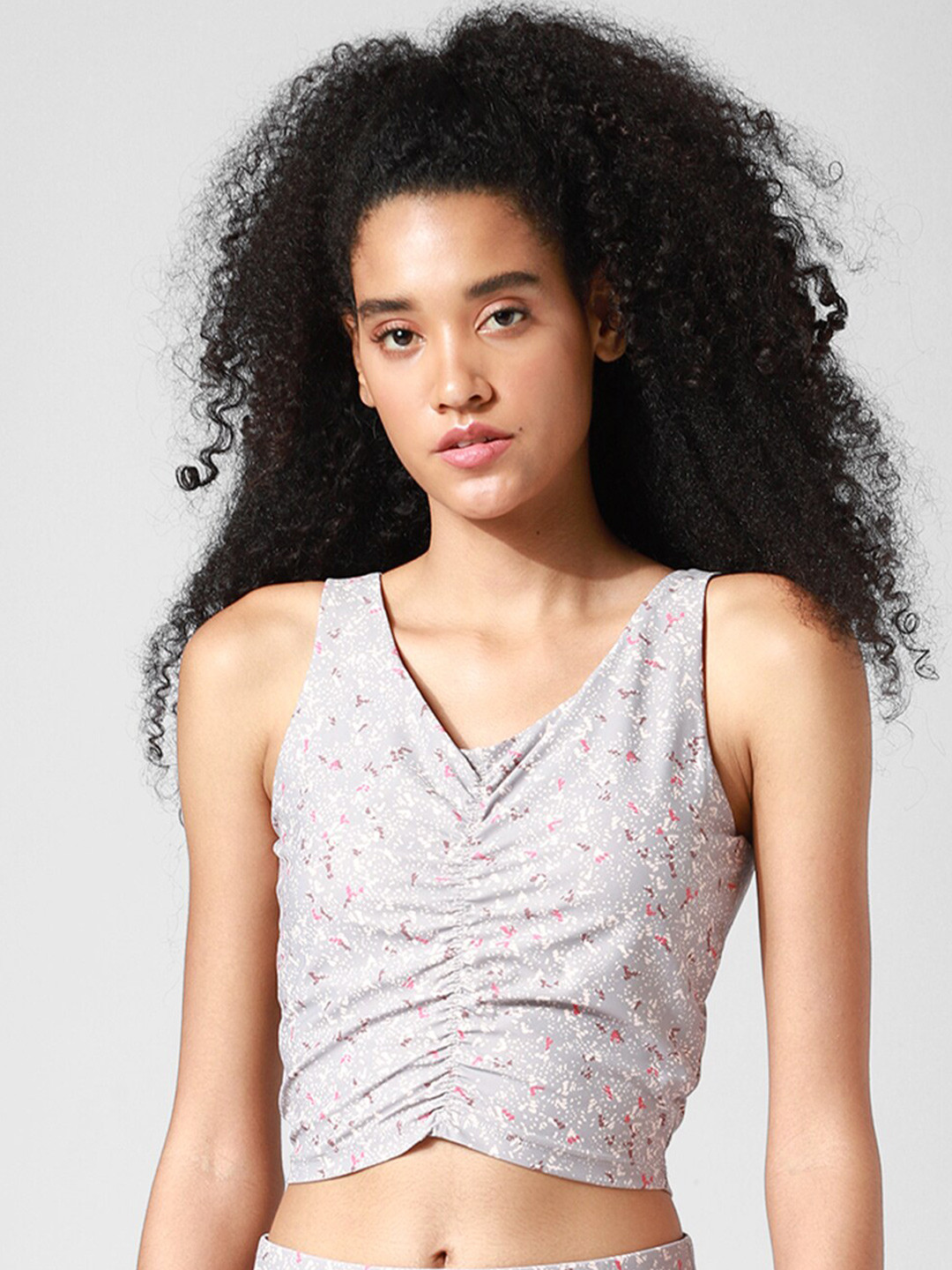 ONLY PLAY Grey Floral Printed Crop Top