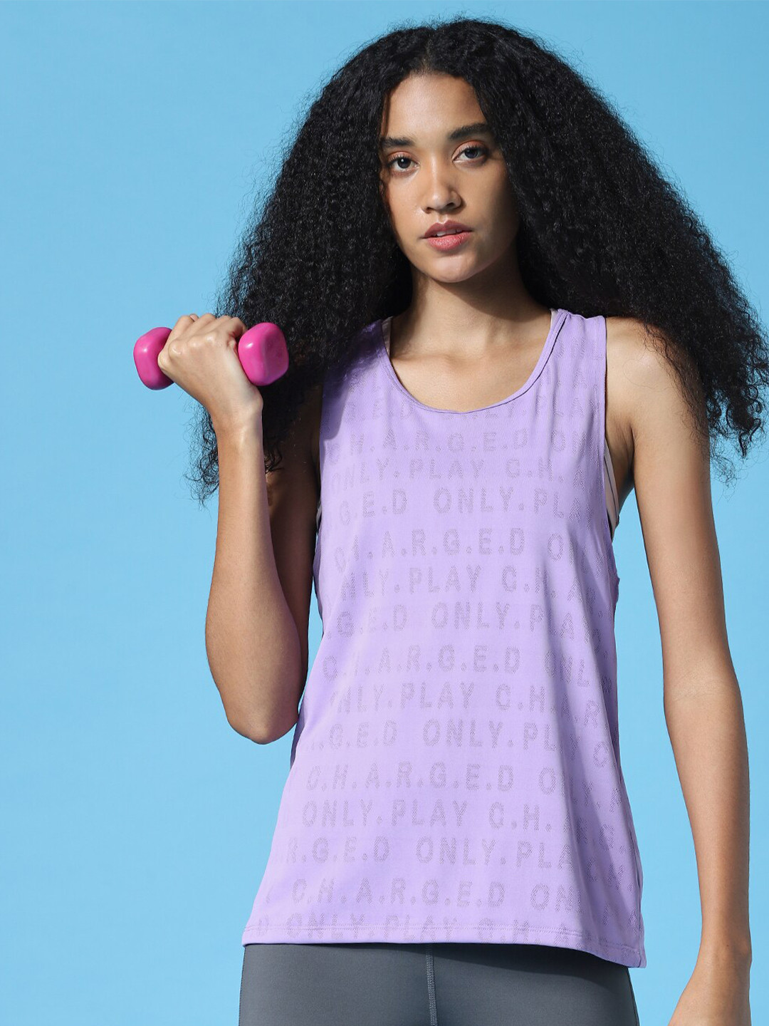ONLY PLAY Women Purple Printed Tank Top