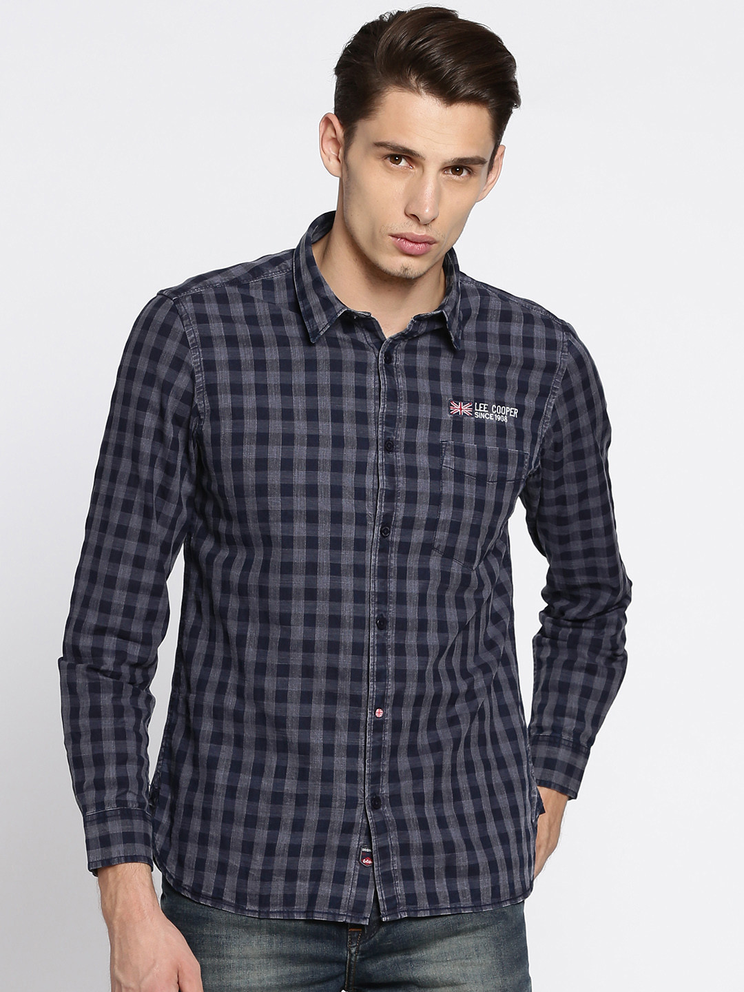 lee cooper slim fit check shirt mens
