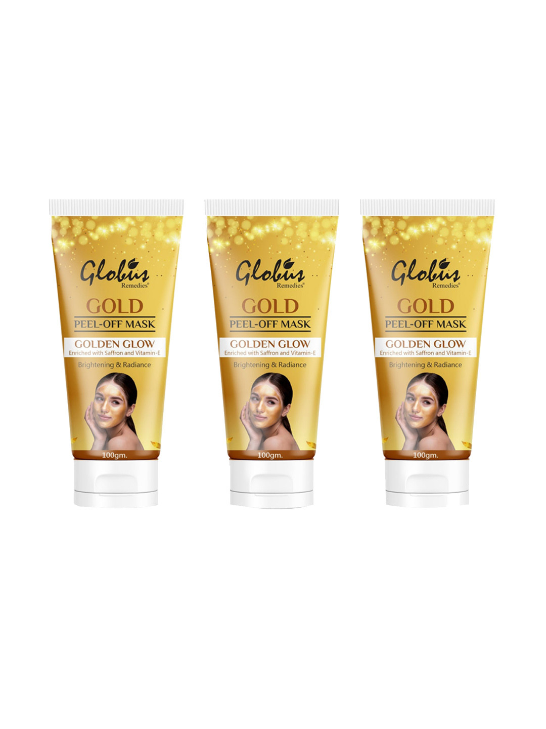 Globus Remedies Set Of 3 Yellow Golden Glow Peel Off Mask