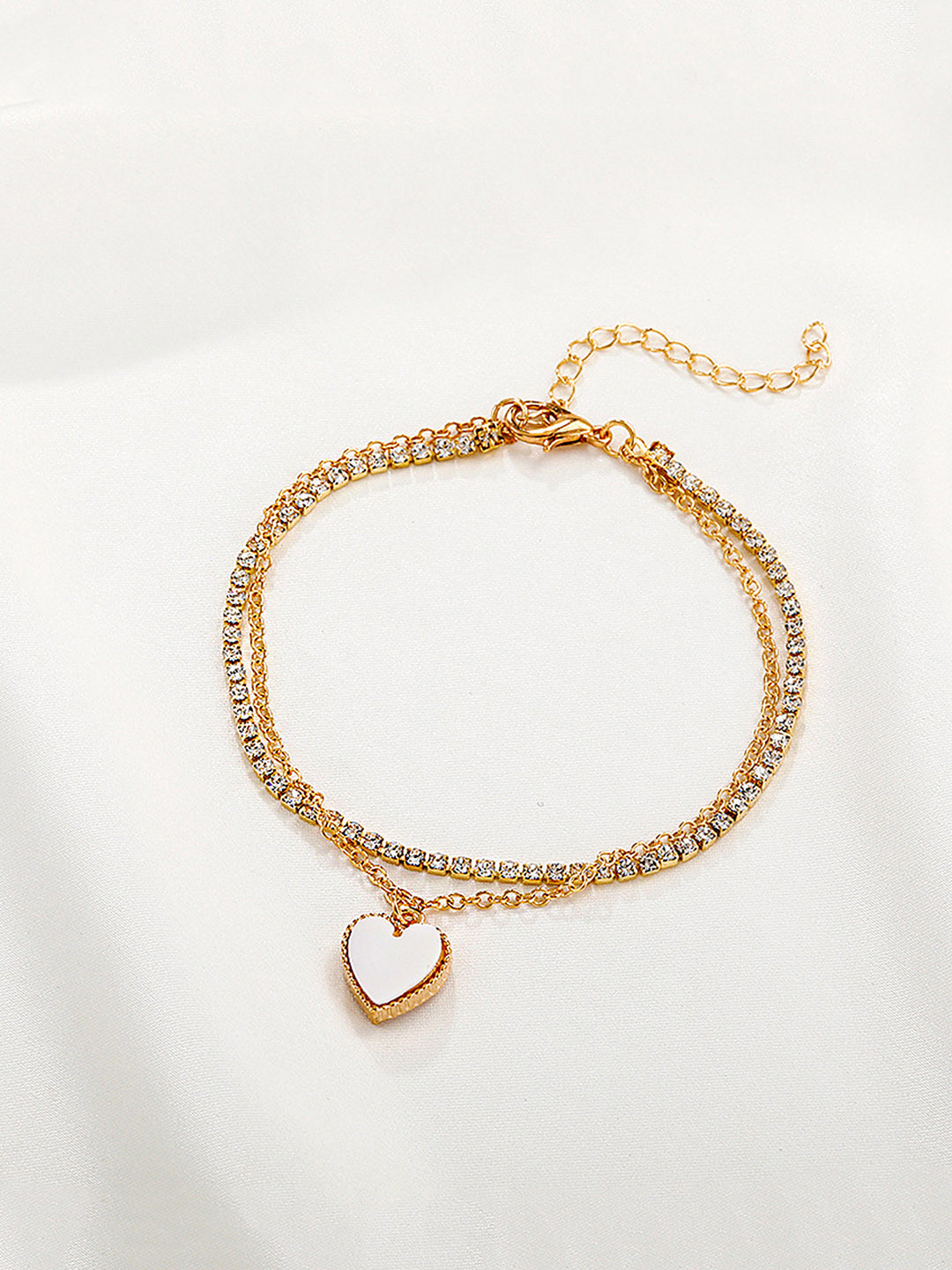 Yellow Chimes Women Gold-Plated Crystal Heart Charm Bracelet