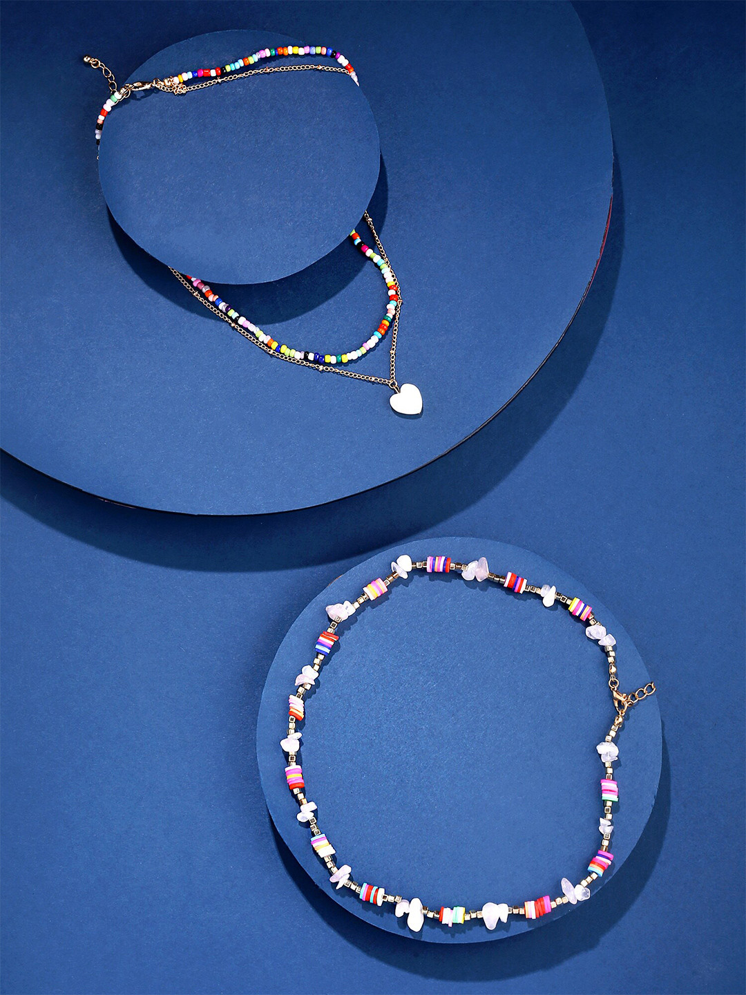 Yellow Chimes Set of 2 Pink & Gold-Toned Heart & Pearl Charm Necklace