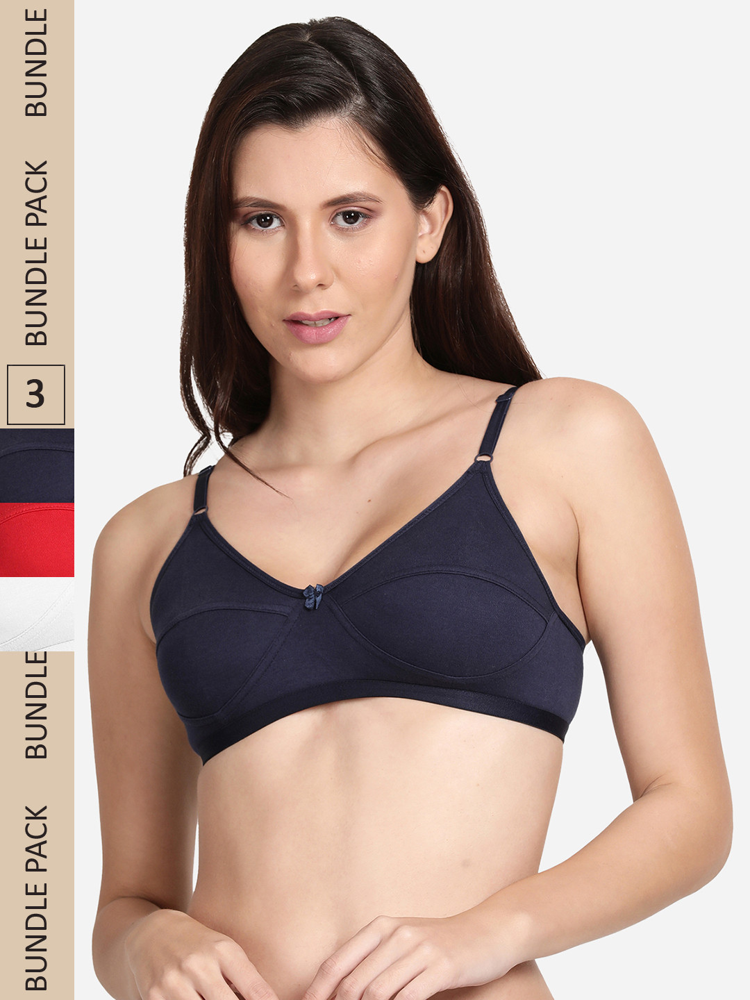 shyaway Women Pack Of 3 Solid Non Padded Cotton Bra