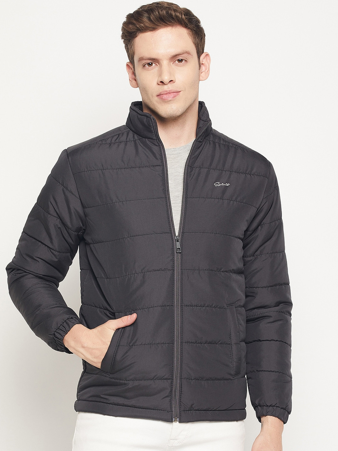 Spirit Men Black Windcheater and Water Resistant Long Sleeves Padded Jacket