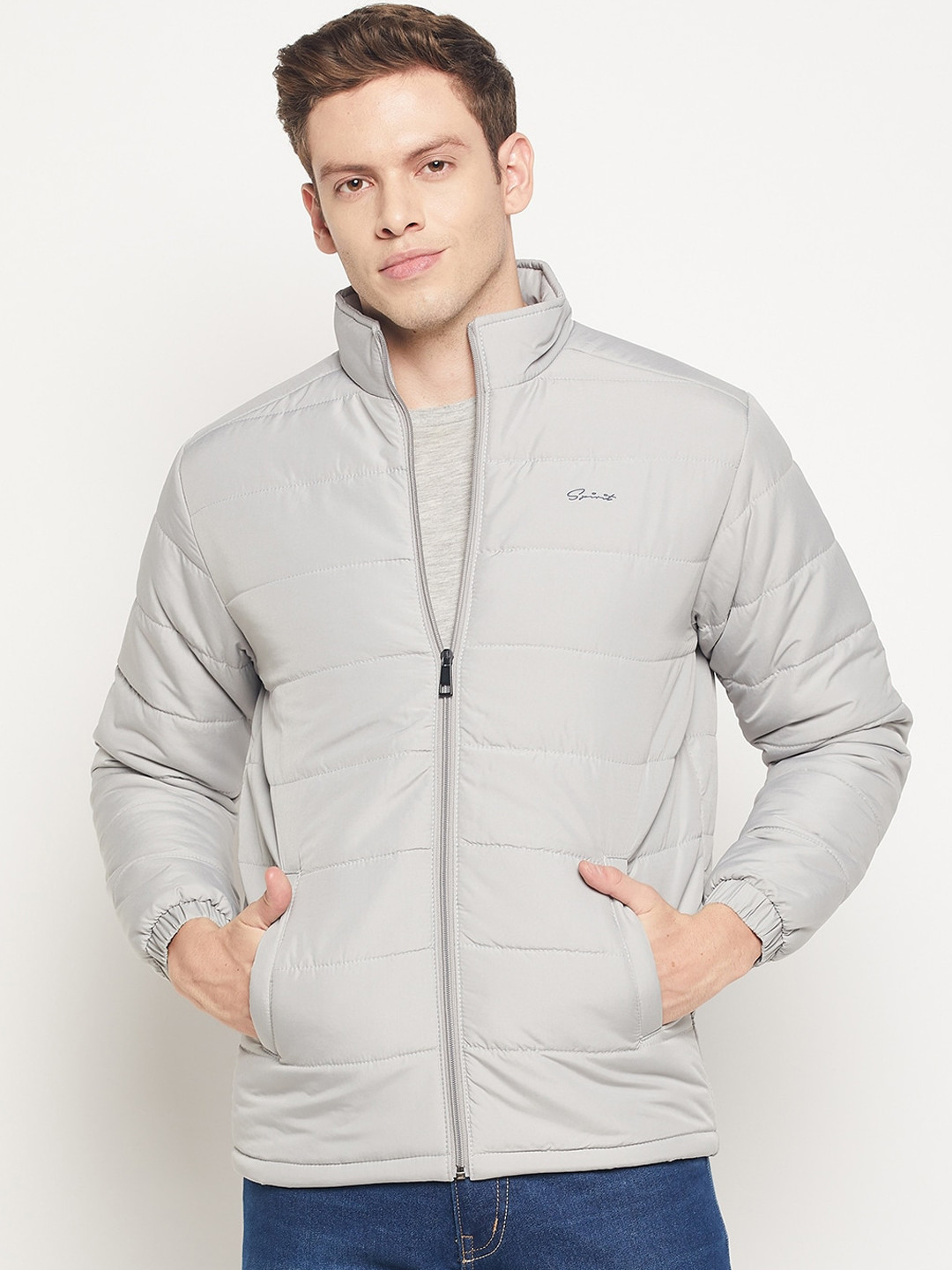 Spirit Men Grey Windcheater and Water Resistant Padded Jacket