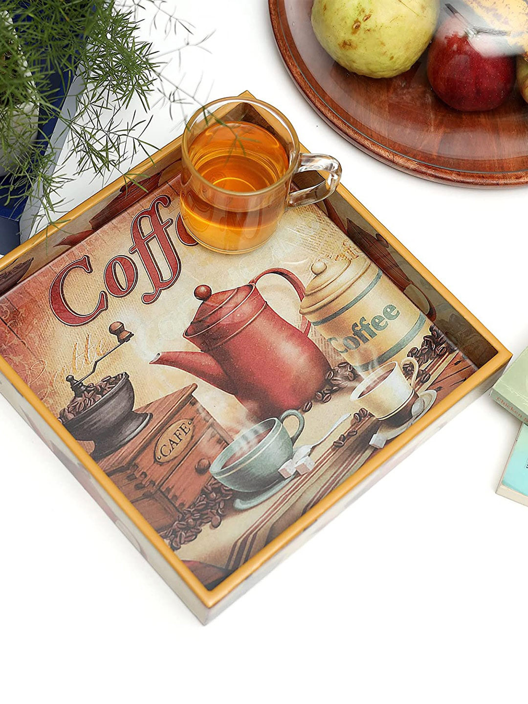 DULI Brown Printed Multipurpose Square Serving Trays