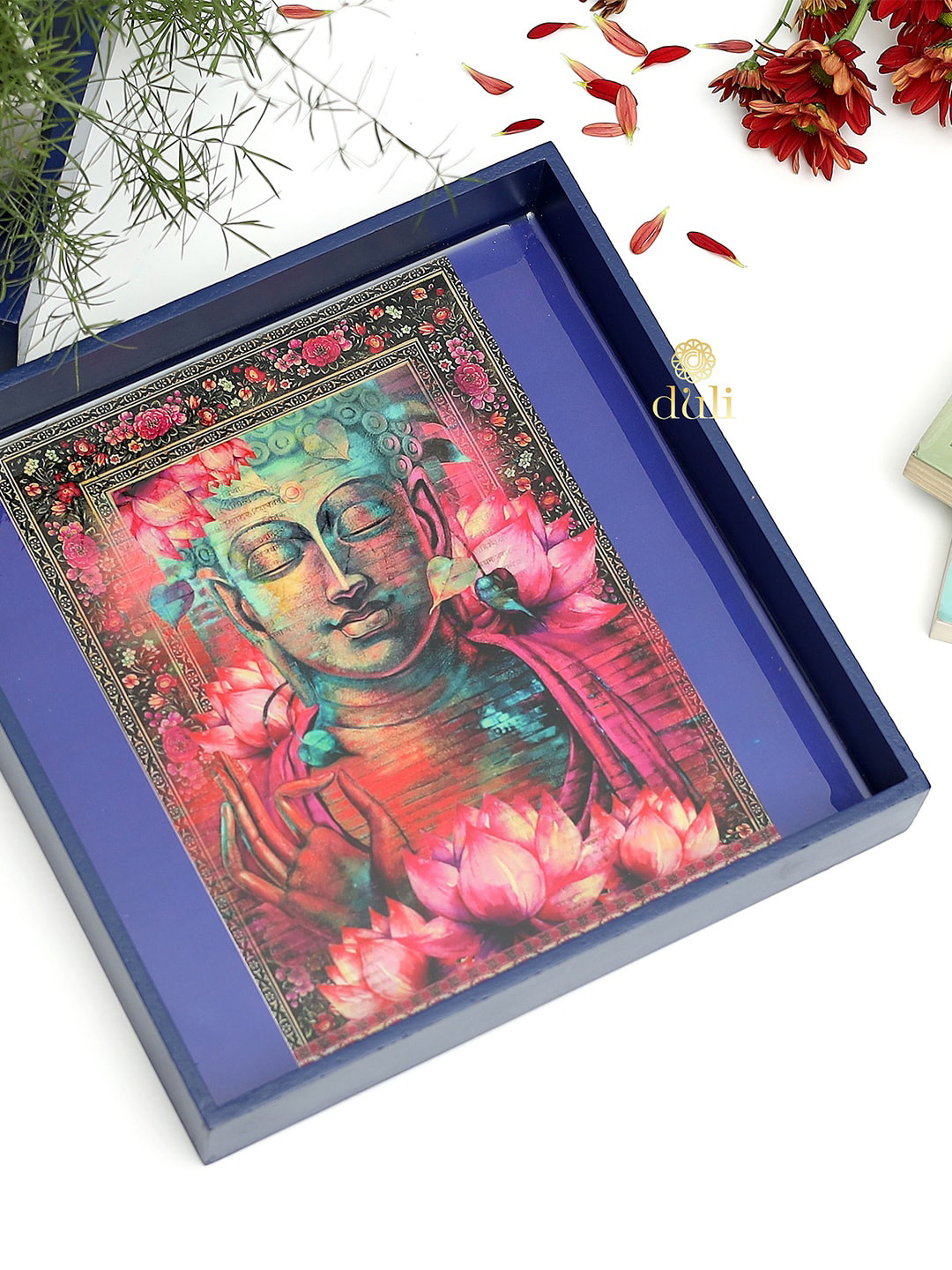 DULI Blue Buddha Printed Multipurpose Square Serving Trays