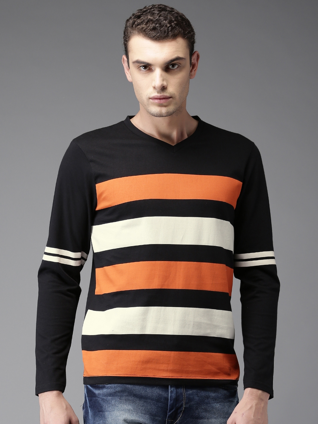 orange and black striped shirt