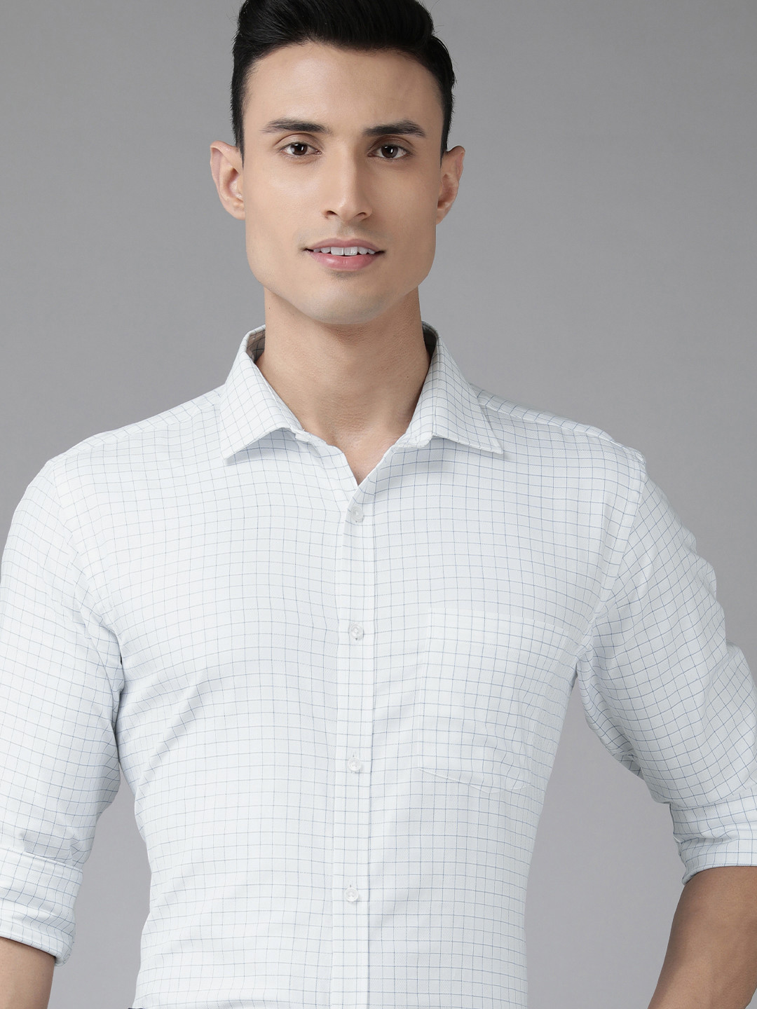 Park Avenue Men Blue Slim Fit Micro Checks Checked Formal Shirt