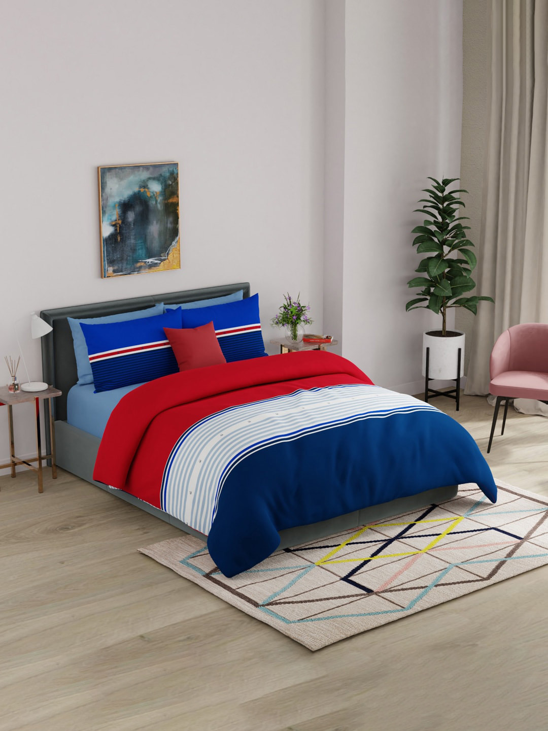 United Colors of Benetton  Rainbow Pure Cotton Super King Bedsheet with 2 Pillow Covers